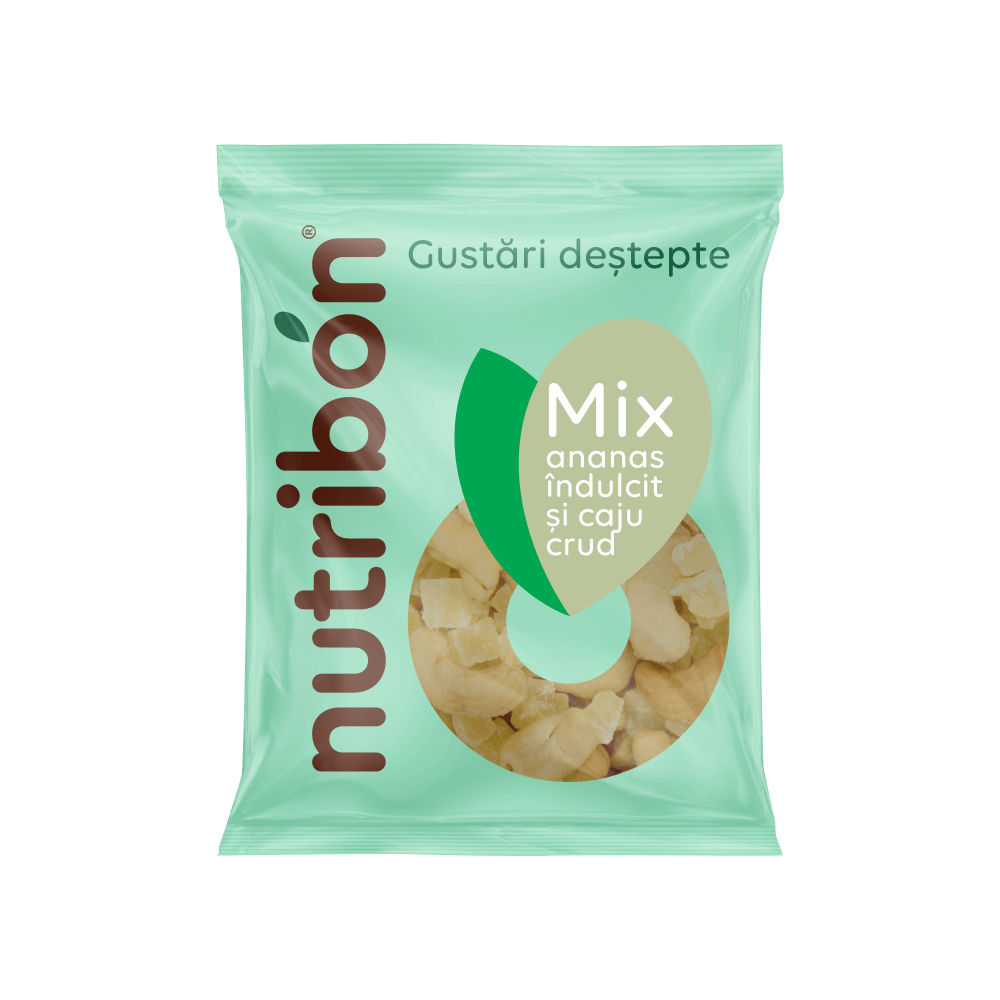 Mix ananas îndulcit şi caju crud 50g